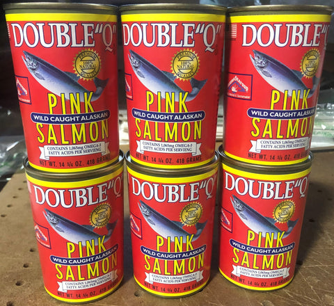 6 CANS Double "Q" Wild Caught Alaskan Pink Salmon 14.75 oz Can Fish FREE SHIP