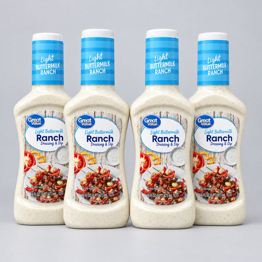 4 Bottles of Great Value Light Buttermilk Ranch Salad Dressing & Dip, 16 oz