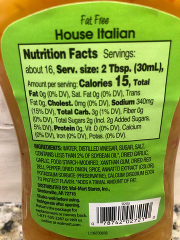4 Bottles Great Value Fat Free House Italian Salad Dressing 16 oz