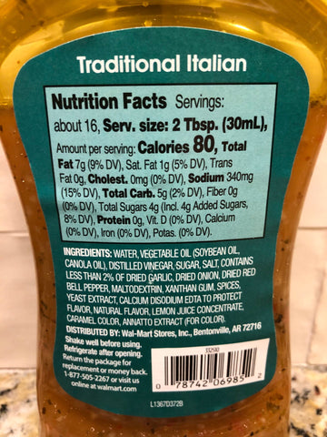 4 Bottles of Great Value Traditional Italian Salad Dressing, 16 oz
