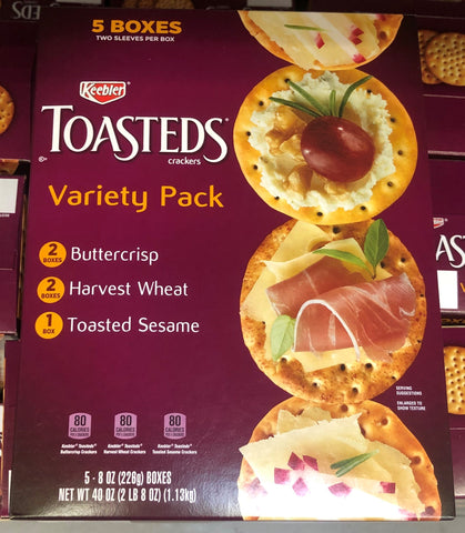 Keebler Toasteds Crackers Variety Pack 8oz 5 packs Buttercrisp Harvest Wheat Sesame