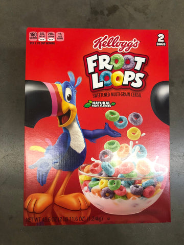 Kellogg's Froot Loops Cereal 43.6 oz 2 Bags Toucan whole grain fruit