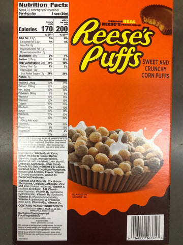 General Mills Reese's Puffs Cereal, Peanut Butter Chocolate 43.25 oz Breakfast Milk