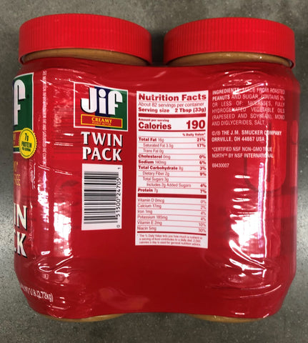 2 JARS NON GMO Gluten Free Jif Extra Creamy Peanut Butter 2 pk 48 oz FREE SHIP