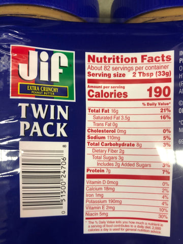 2 JARS NON GMO Gluten Free Jif Extra Crunchy Peanut Butter 2 pk 48 oz FREE SHIP