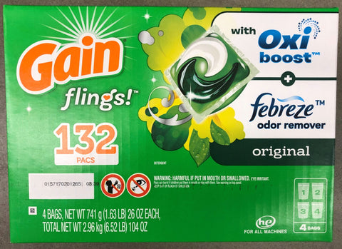 Gain flings! +AromaBoost Laundry Detergent Pacs Original 132 ct Pods