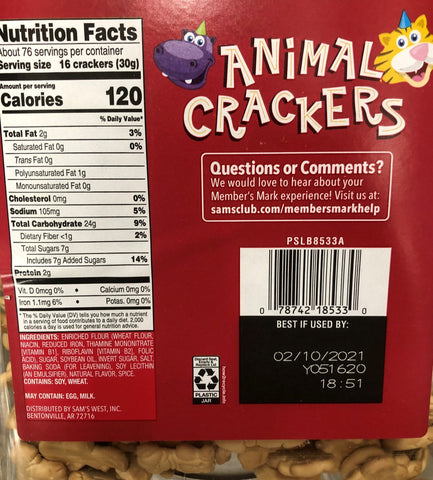 TWO JUGS - 10 POUNDS Member's Mark Animal Crackers 5 lbs Cookie Biscuit