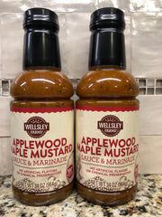 2 BOTTLES Wellsley Farms Applewood Maple Mustard Marinade Sauce 34 oz BBQ