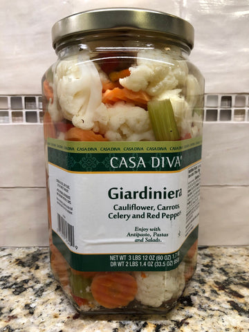 2 JARS Casa Diva Giardiniera 60 oz pickled CAULIFLOWER PEPPERS CARROTS CELERY