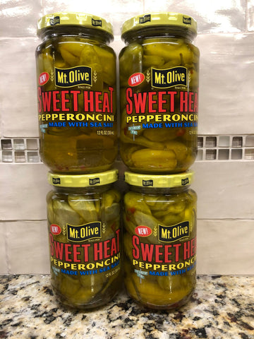 4 Jars Mount Olive SWEET HEAT Pepperoncini Peppers 12 oz Whole Mt Pickles