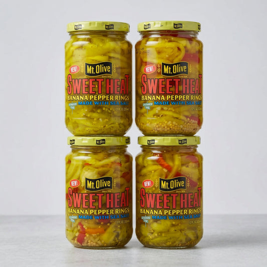 4 Jars of Mount Olive Sweet Heat Banana Pepper Rings, 12 oz