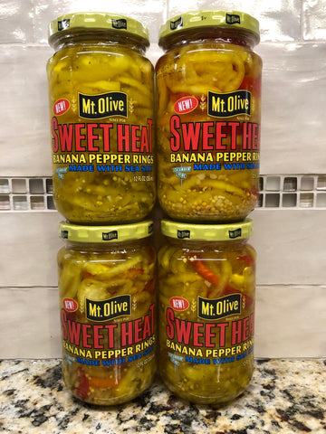 4 Jars Mount Olive SWEET HEAT Banana Pepper Rings 12 oz Whole Mt Pickles (Copy)