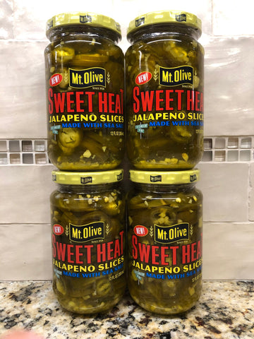 4 Jars Mount Olive SWEET HEAT Jalapeno Pepper Slices 12 oz Sea Salt Mt Pickles