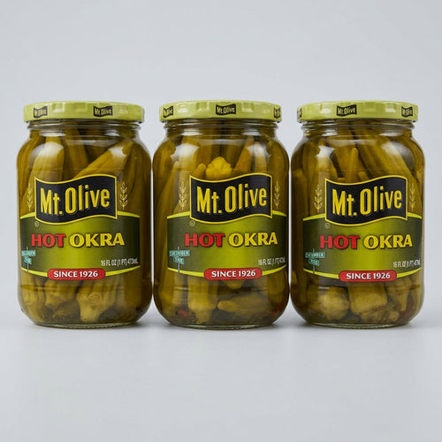 3 Jars of Mount Olive Pickled Hot Okra, 16 oz