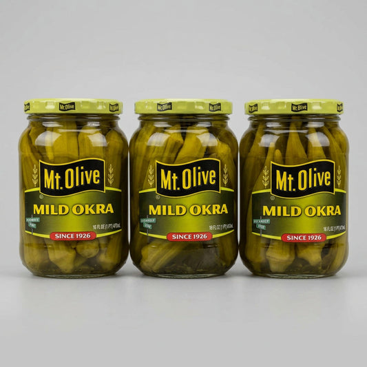 3 Jars of Mount Olive Pickled Mild Okra, 16 oz