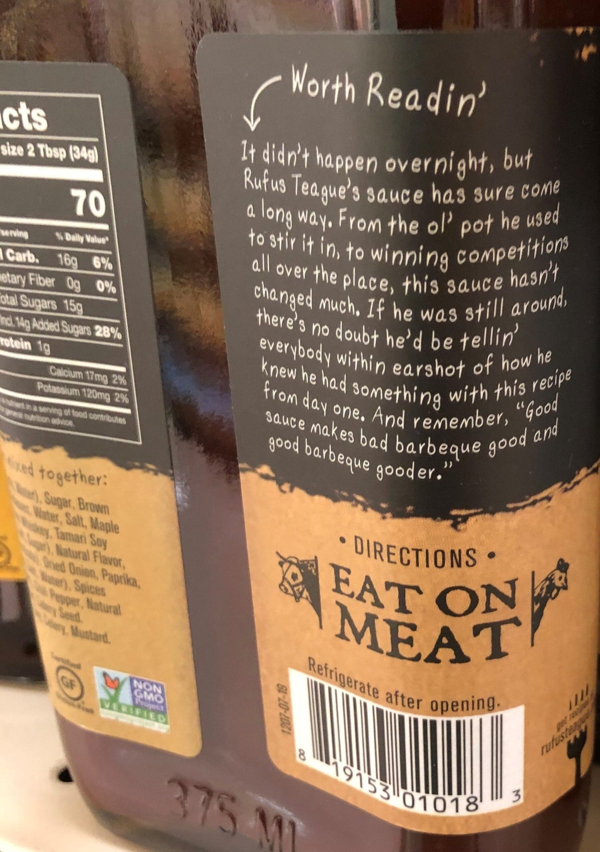 Rufus Teague Made Some Whiskey Maple BBQ Sauce, 16 oz