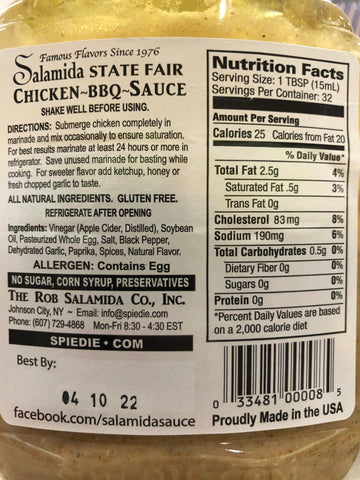 2 Bottles Salamida Original State Fair Famous Cornell Style Chicken BBQ Sauce