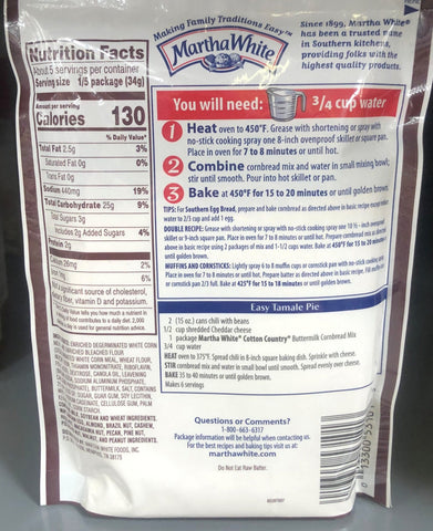 Martha White Cotton Country Buttermilk Cornbread Mix, 6 oz