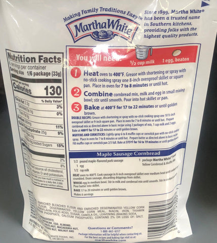 Martha White Sweet Yellow Cornbread & Muffin Mix, 7 oz