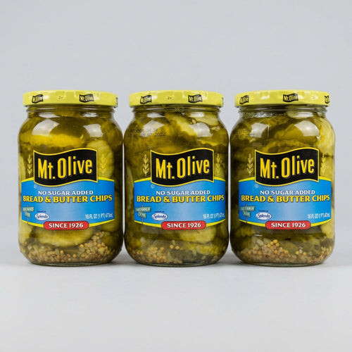3 Jars of Mount Olive No Sugar Added Pickle Bread & Butter Chips, 16 oz