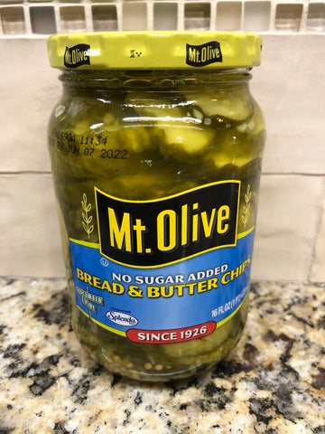 3 JARS Mount Olive No Sugar Added Pickle Bread & Butter Chips 16 oz Mt Splenda