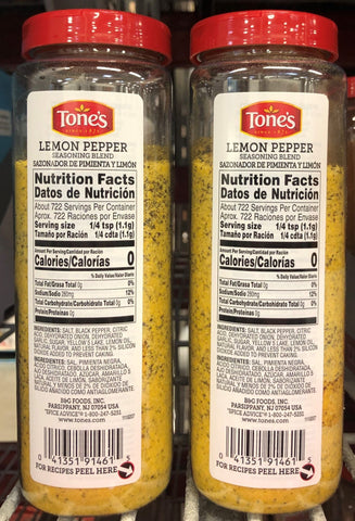2 JARS Tone's Lemon Pepper Seasoning Blend 28 oz Chicken