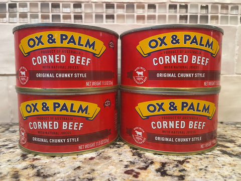 4 CANS Ox & Palm Corned Beef Original Chunky Style 15oz Sandwich Meat