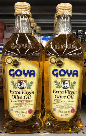 2 BOTTLES Goya Extra Virgin Olive Oil First Cold Press 17 FL oz cooking