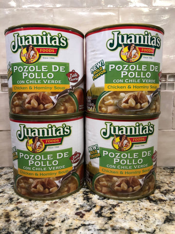 4 CANS Juanita's Pozole De Pollo Chicken & Hominy Soup 25 oz Stew