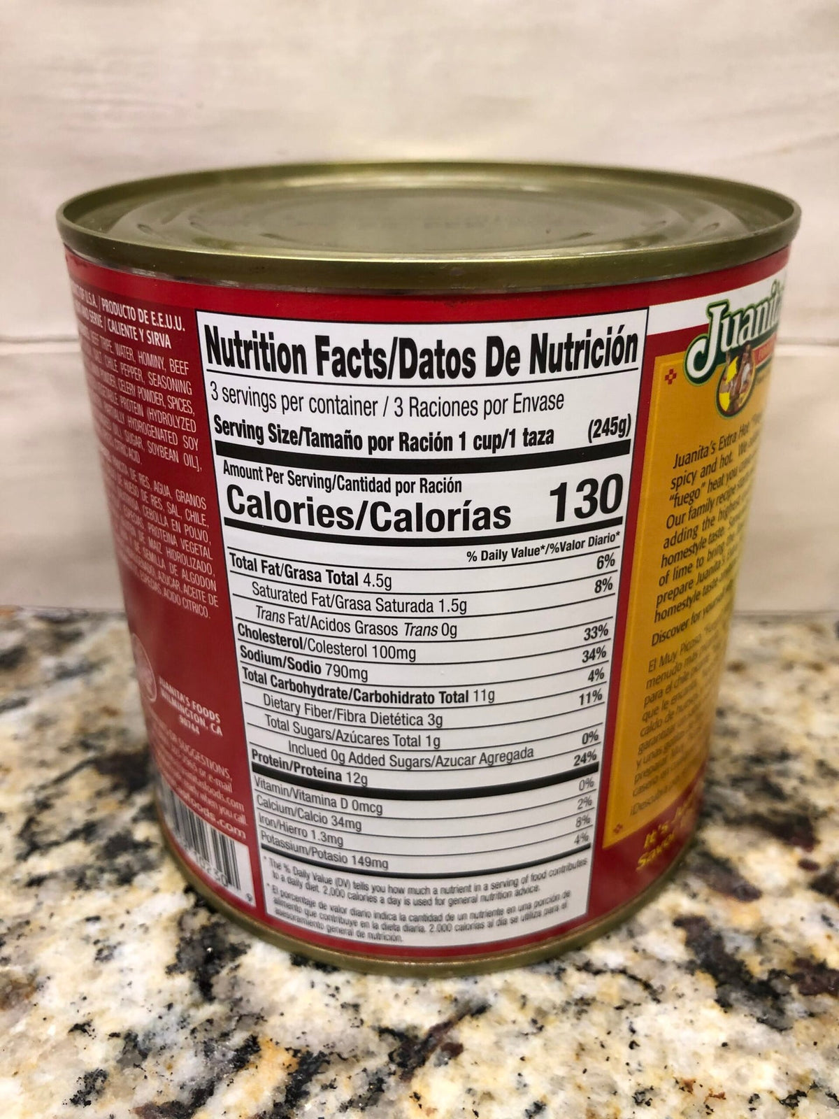 4 Cans Juanita's Extra Hot Menudo 25 oz
