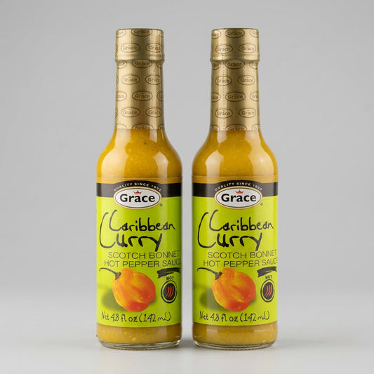 2 Bottles of Grace Caribbean Curry Scotch Bonnet Hot Pepper Sauce, 4.8 oz