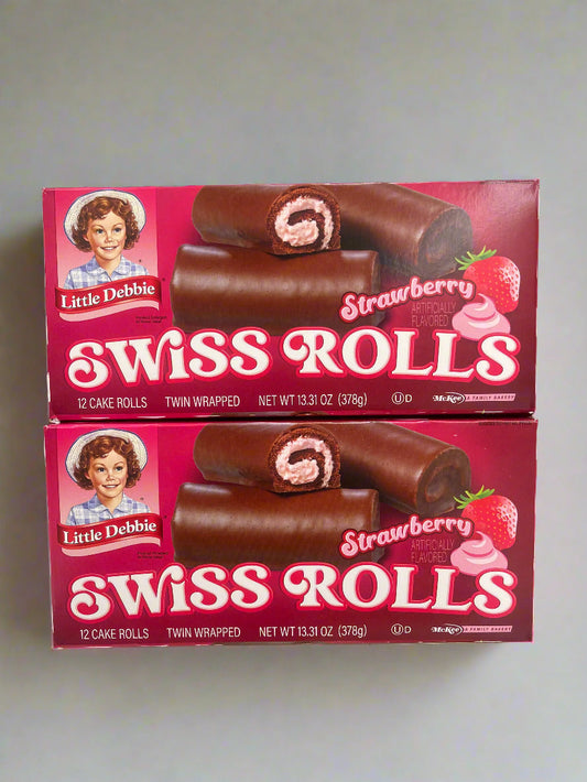 2 Boxes Little Debbie Strawberry Swiss Rolls Chocolate Cake with Icing