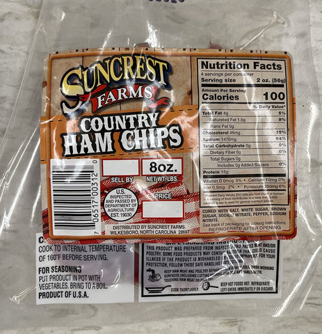 Suncrest Farms Old Fashioned Cured Country Ham Chips NC 8 oz Pork