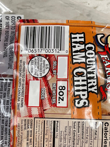 Suncrest Farms Old Fashioned Cured Country Ham Chips NC 8 oz Pork