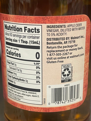 2 Bottles Great Value Apple Cider Vinegar 32 fl oz Canning Pickle