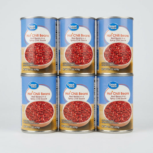 6 Cans of Great Value Hot Chili Beans, 15.5 oz