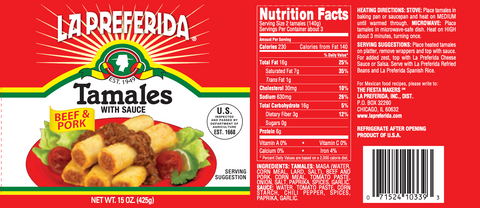 La Preferida Tamales Beef & Pork With Sauce 15 Oz Can Corn Meal Peppers