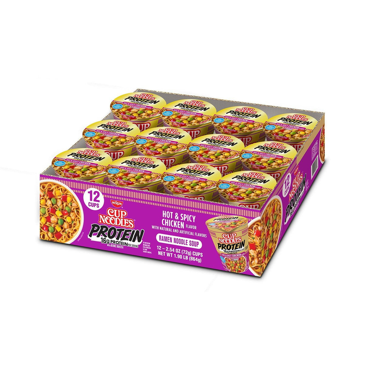 Cup Noodles Protein, Hot and Spicy Chicken, 12 pk.