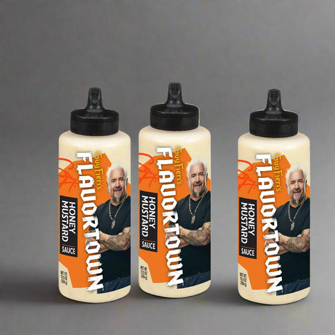 3 BOTTLES Guy Fieri's Flavortown Honey Mustard Sauce 12.5 oz Chicken Ham