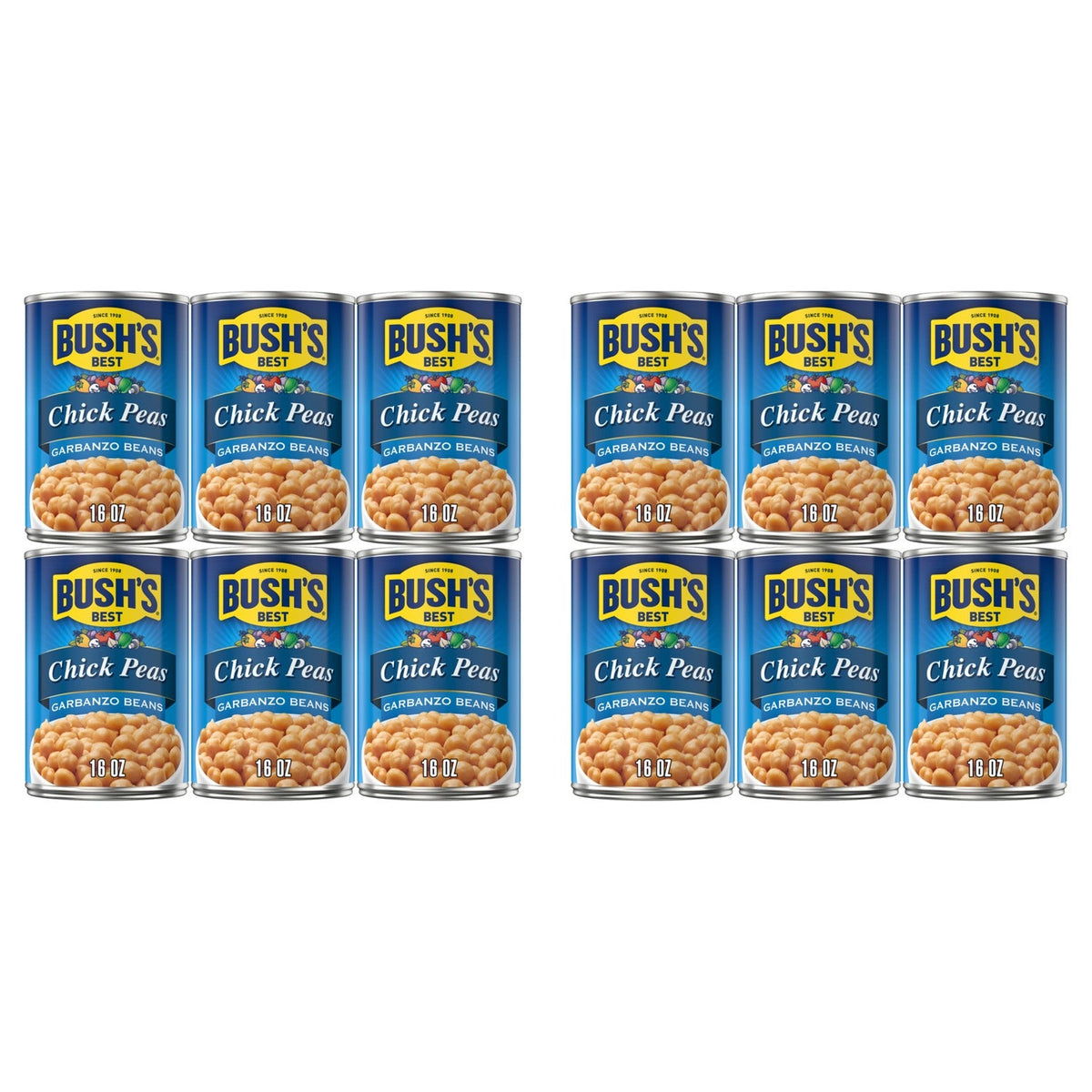 12 cans (2 x 6 pk) Bush's Best Garbanzo Beans 16 oz