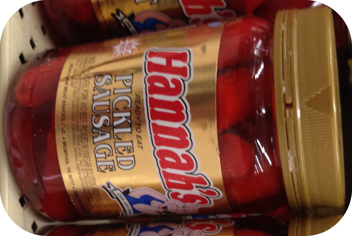 Hannah Pickled Pork Sausage Quart Jar Red Hot Meat Snack Weiners-0