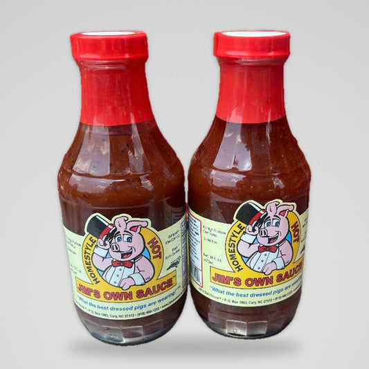 2 Bottles of Jim’s Own Hot Bar-B-Q Sauce, 16 oz