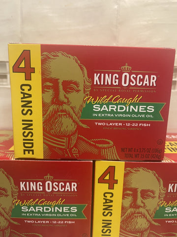 12 CANS King Oscar Sardines in Extra Virgin Olive Oil 3.75 oz fish