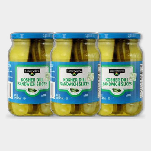 3 Jars Clover Valley Kosher Dill Sandwich Slice Pickles, 16 fl oz