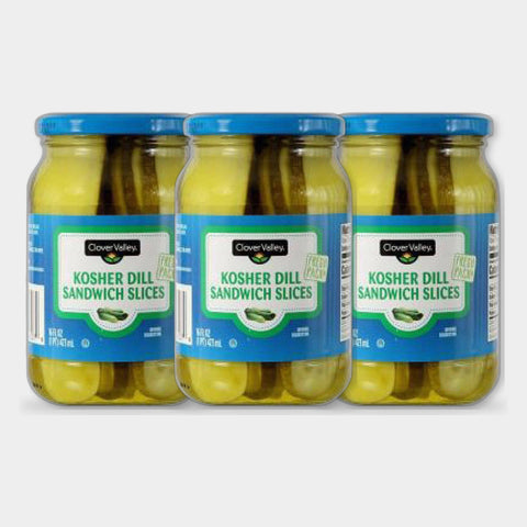3 Jars Clover Valley Kosher Dill Sandwich Slice Pickles, 16 fl oz