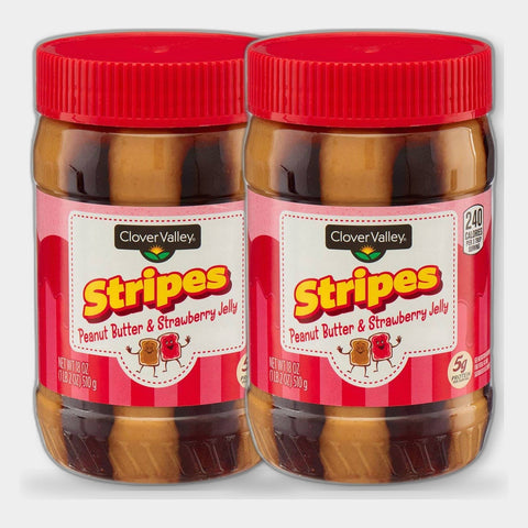 2 Jars Clover Valley Stripes Peanut Butter & Strawberry Jelly, 18 oz