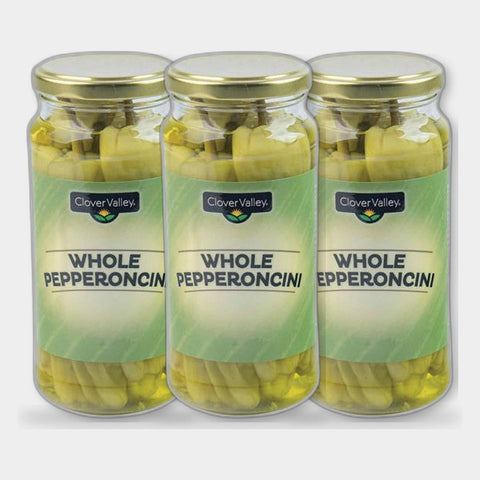 3 Jars Clover Valley Whole Pepperoncini, 12 oz