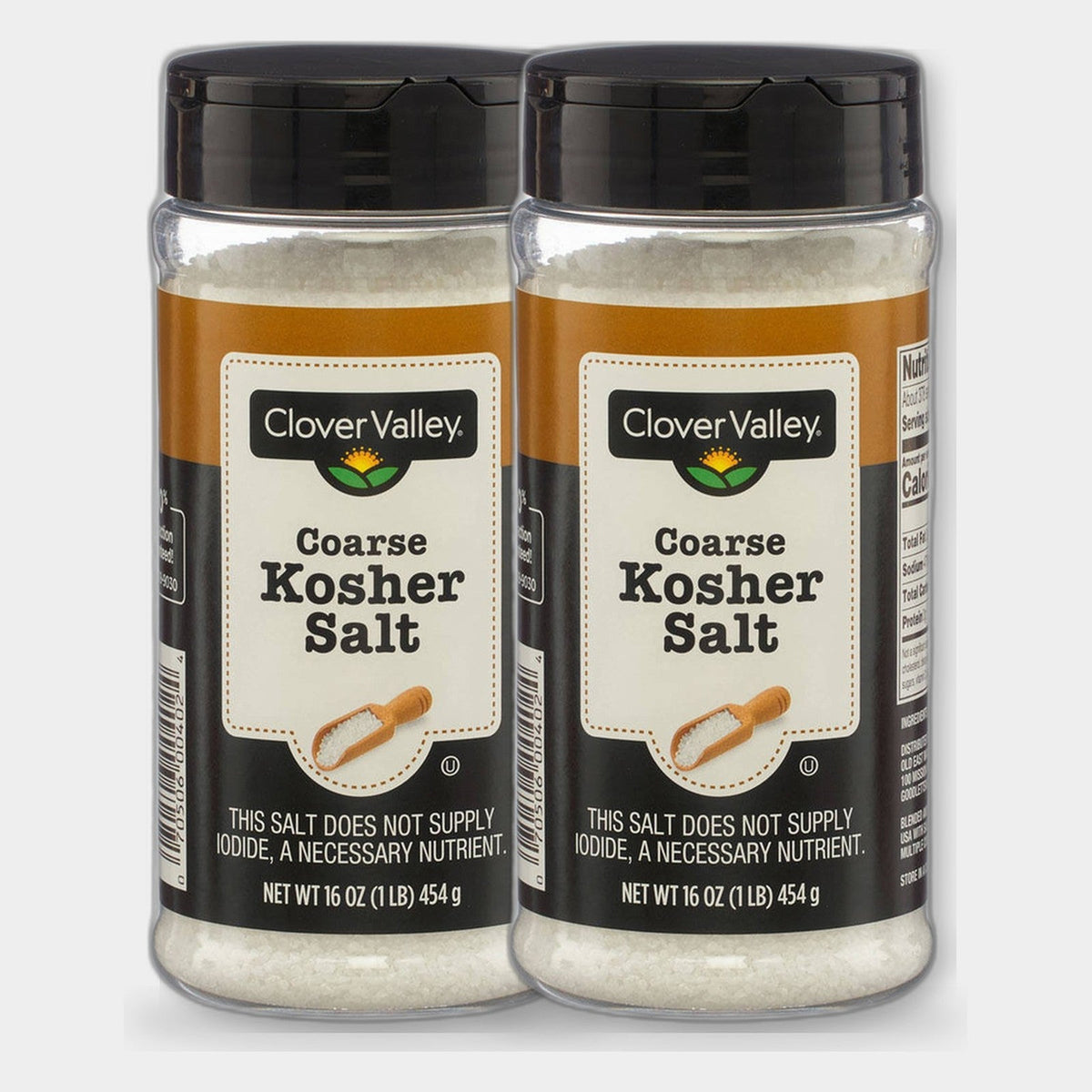 2 Containers Clover Valley Coarse Kosher Salt, 16 oz