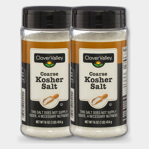 2 Containers Clover Valley Coarse Kosher Salt, 16 oz