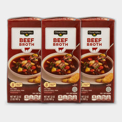 3 Cartons Clover Valley Beef Broth, 32 oz